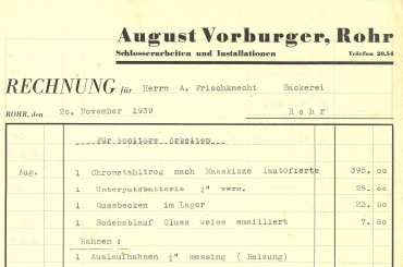 Bild einer Rechnung von 1939
